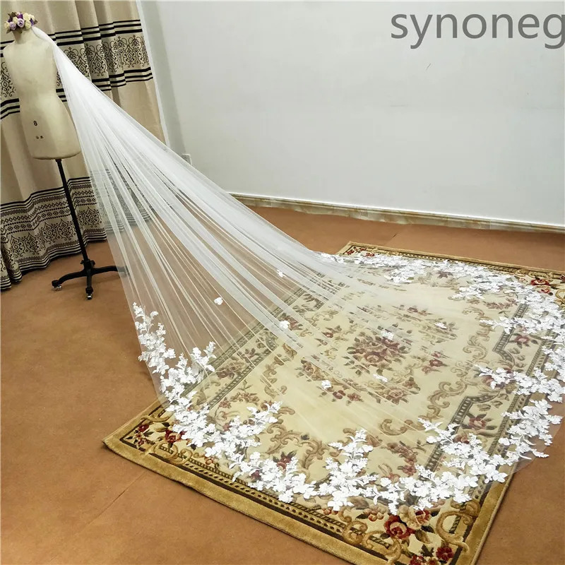 .4m.5m single-layer wedding veil with comb white lace edge bridal veil ivory application cathedral wedding veil 241115ww