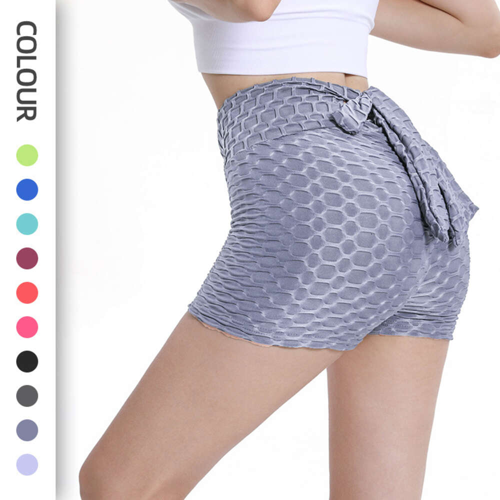 New Bubble with Raised Hips, High Waist Bow and Drawstring Shorts, Female Slim Fit, Sexy Yoga Tripartite Pants F41516
