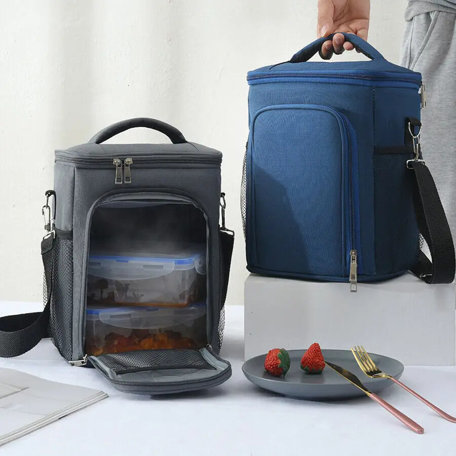 2025 new ISKYBOB Men Reusable Lunch Box With Adjustable Shoulder Strap Outdoor Oxford Cloth Large Capacity Insulation Bag 240415 zhanyishengli