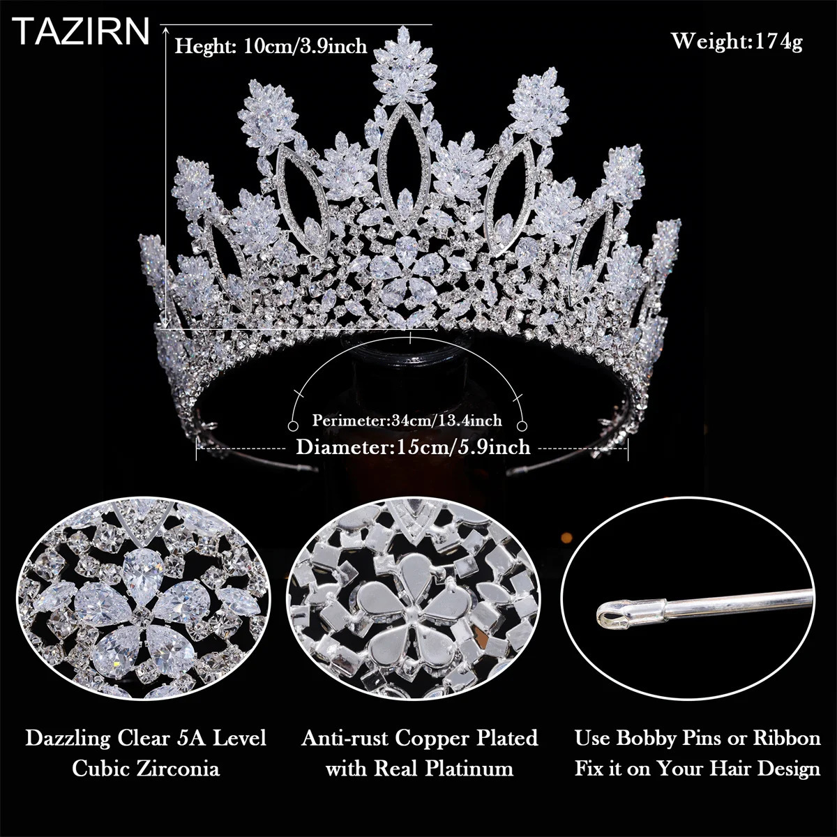 High Tiaras cubic zirconia wedding crown brides headwear princess Corona jewelry womens headwear gift 241114