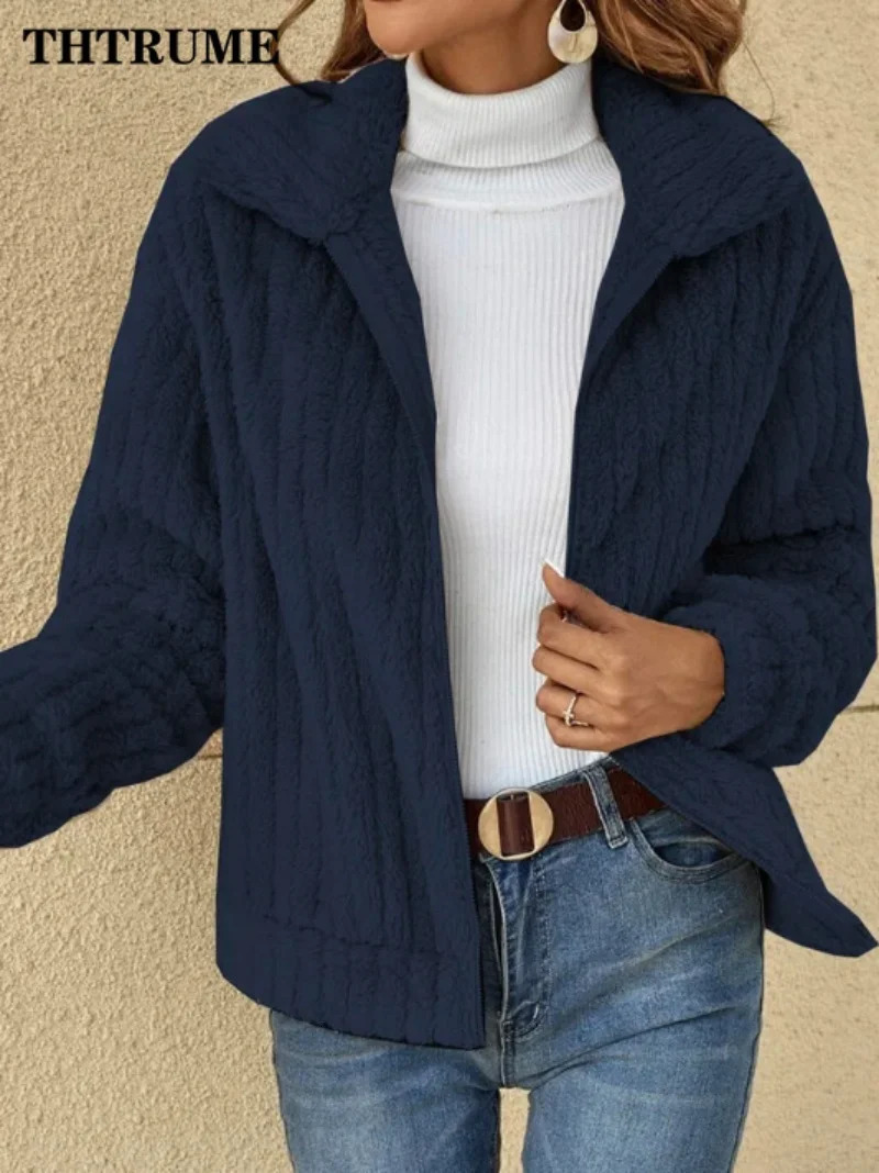 Autumn Winter Women Warm Jacket Fashion Solid Color Lapel 2024 Elegant Coats Casual Communte Holiday Outerwears Lady Jackets 241115