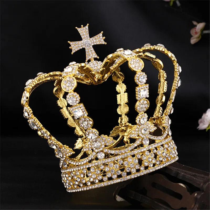 Mens Cross Crown Baroque Bridal Wedding Crown Royal Queen Headwear Birthday Party Hair Jewelry Accessories Ball Dress 241114