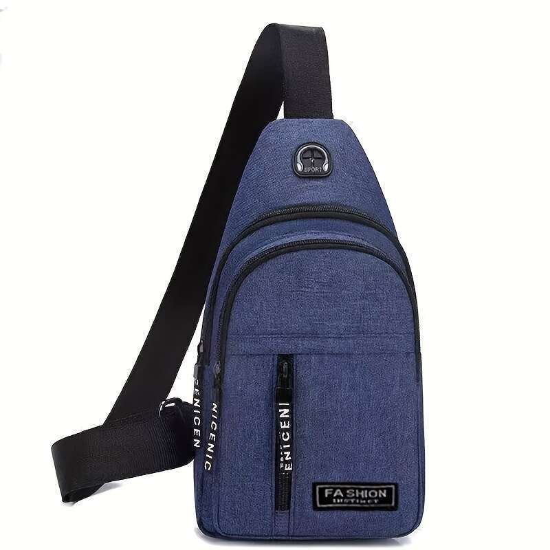 Men's Waterproof Nylon Crossbody Chest Bag - Casual Sports & Travel Sg with Zip Closure, Fashionable ing Detail