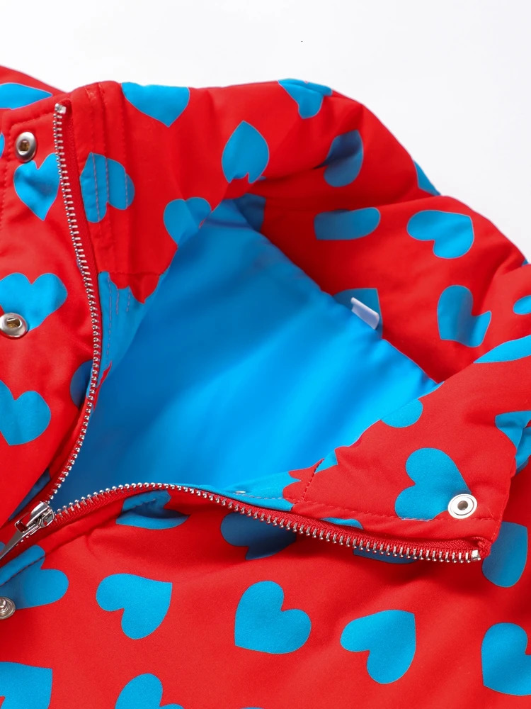 Fashion Love Printed Womens Ski Set Y2K Large Vertical Collar Cotton Thick Zipper Pocket Jacket Mini Ski Set 2-piece Set 241112