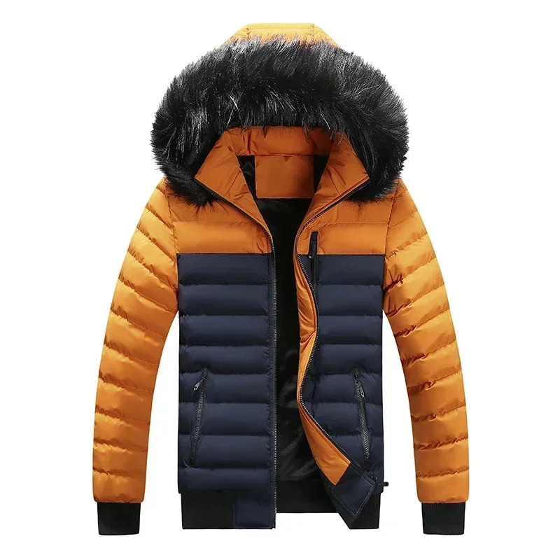 Winter Big Wool Collar Jacket Mens Fashion Splicing Thickened Warm Parkas Men Outdoor Snow Clothes Casual Hooded Padded Coat 241115