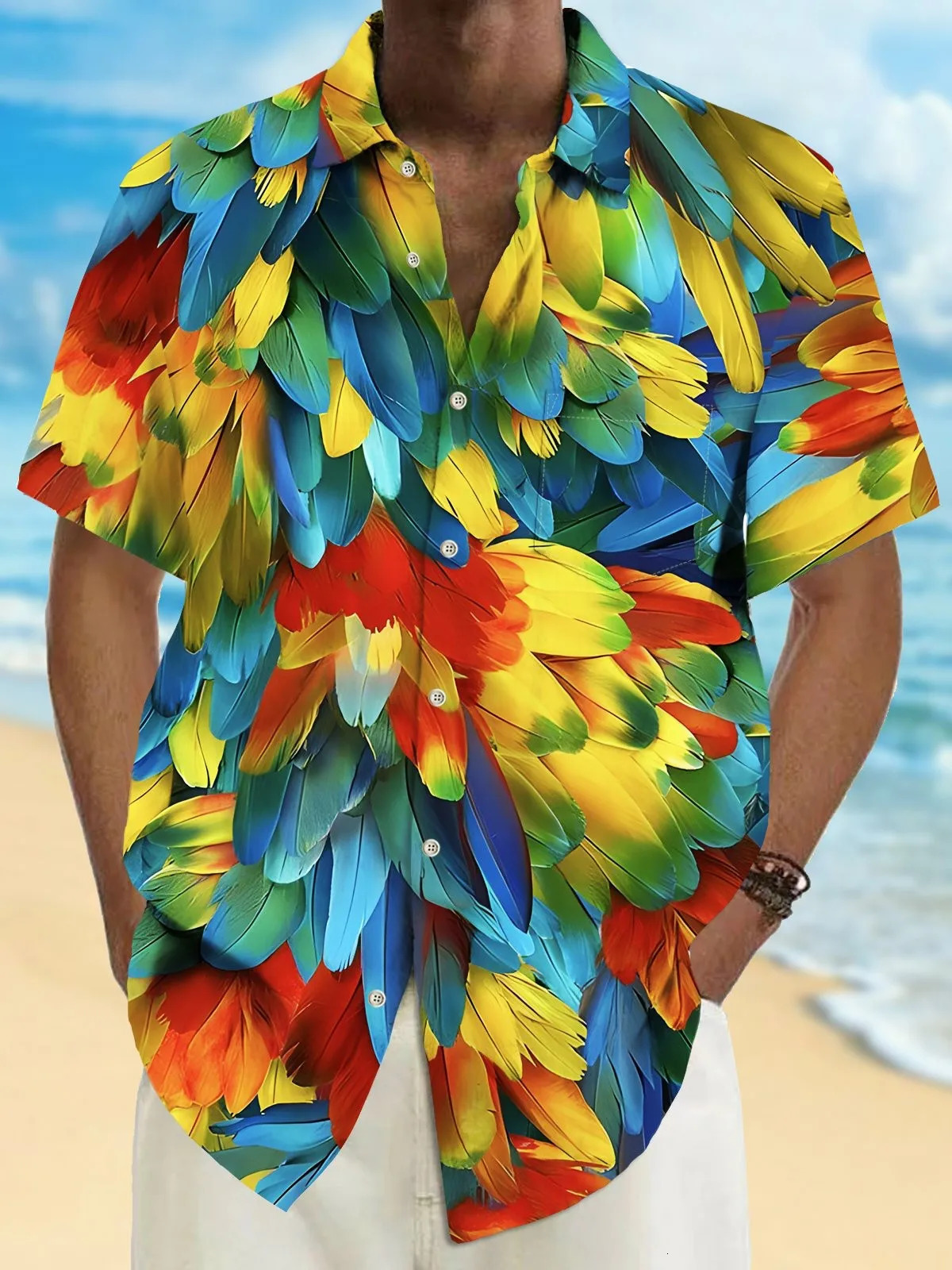 Summer Mens Hawaiian Shirts 3D Printed Colorful Button Up Art Short Sleeve Tee Tops Fashion Beach Shirt Vacation Daily 240415