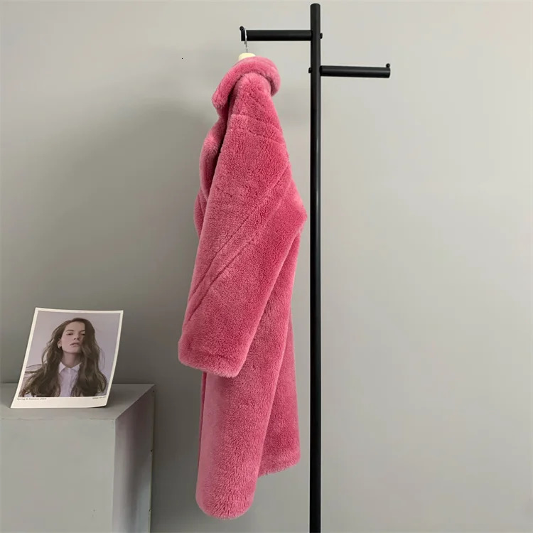 Winter Jacket for Women Real Fur Coat 100 Wool Woven Fabric Thick Warm Outerwear Oversize Fashion Streetwear Teddy Bear Coats 241115