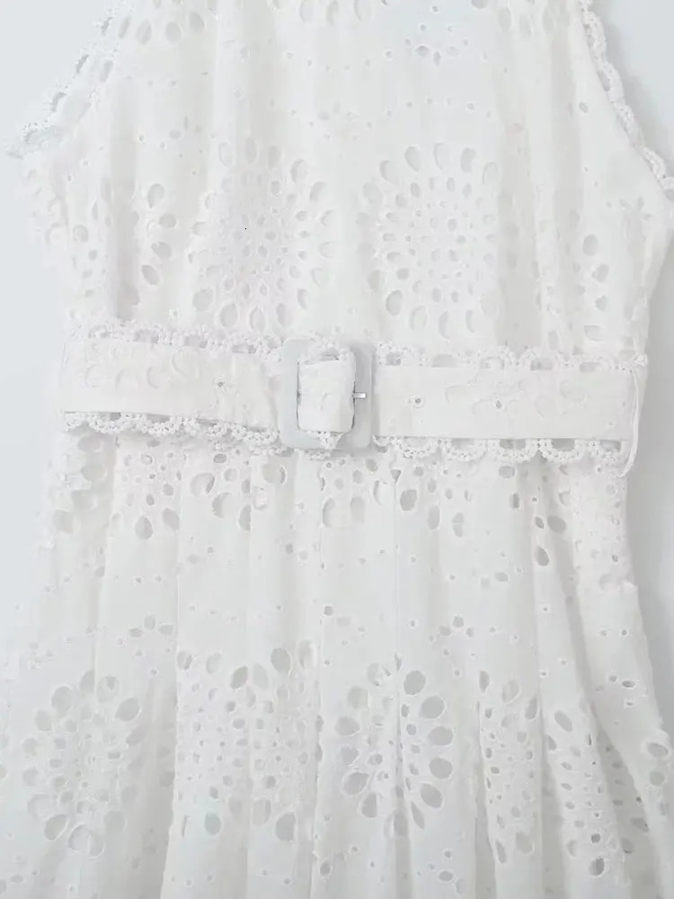 TRAF Dress Woman Sleeveless Hollowed Out Embroidery Midi Women Summer Dresses for With Belt Party 240415