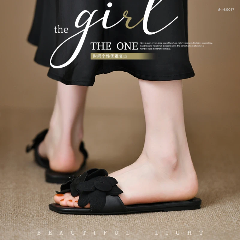 Sandals Summer Fashion Faux Suede wer Square Headed Flat Heels For Women Slippers Bottom Beach Slides atos zhanyishengli