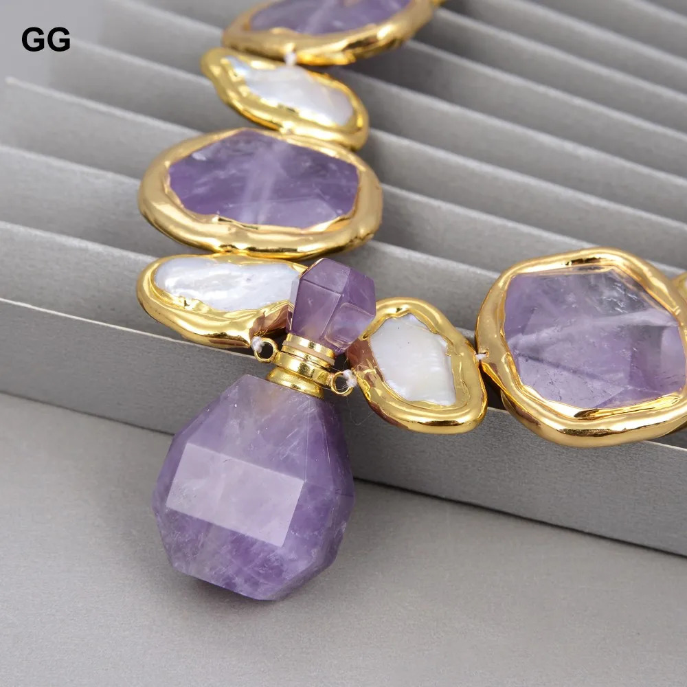 Guai Jewelry Natural Freshwater White Pipa Pearl Green Pearl Amethyst Gold Plated Pendant Necklace Bracelet Earring Set 241115