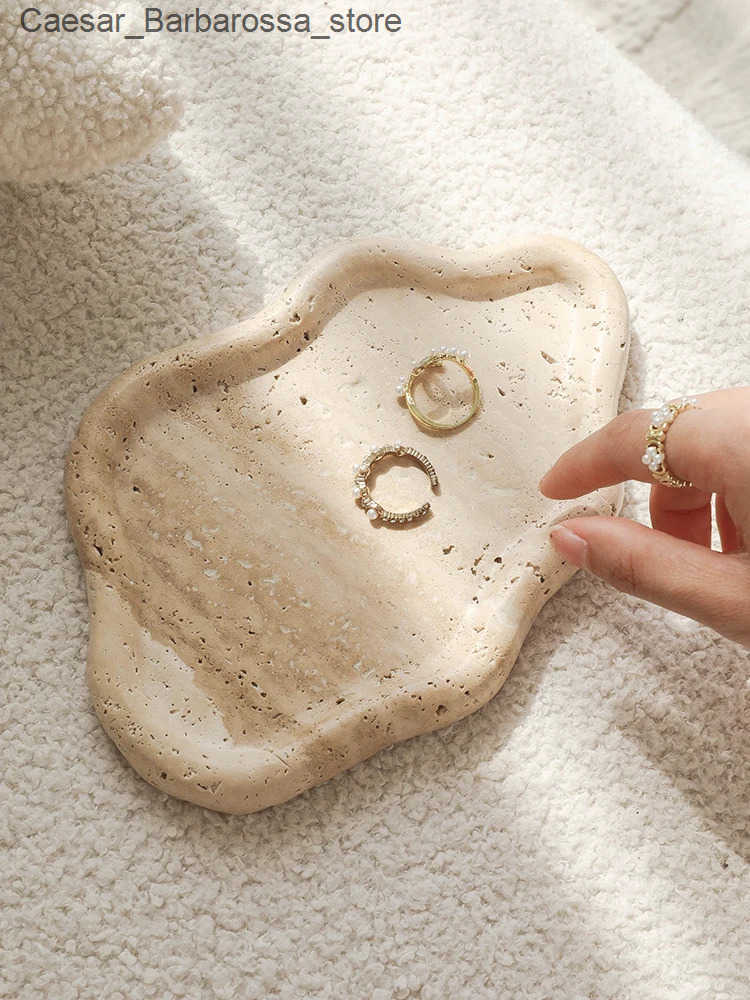 Decorative Plates AhunderJiaz Wabi-sabi Nordic Style Travertine Storage Tray Entryway Storage Tray Decorative Ornament Home Storage Decoration J241115