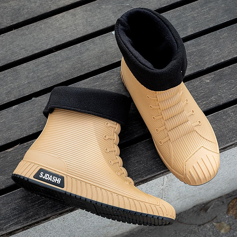 Men Women Rain Boots Mid-calf And Ankle Waterproof Shoes Lining With Fleece Warm Anti-slip Wear-resistant Outdoor Winter 241114