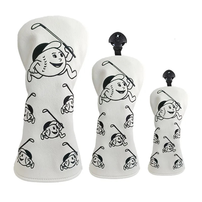 Simple smiley face cute cartoon golf club Headcover #135 UT for Driver Fairway Woods cover Hybrid Covers PU Leather Protector 241115