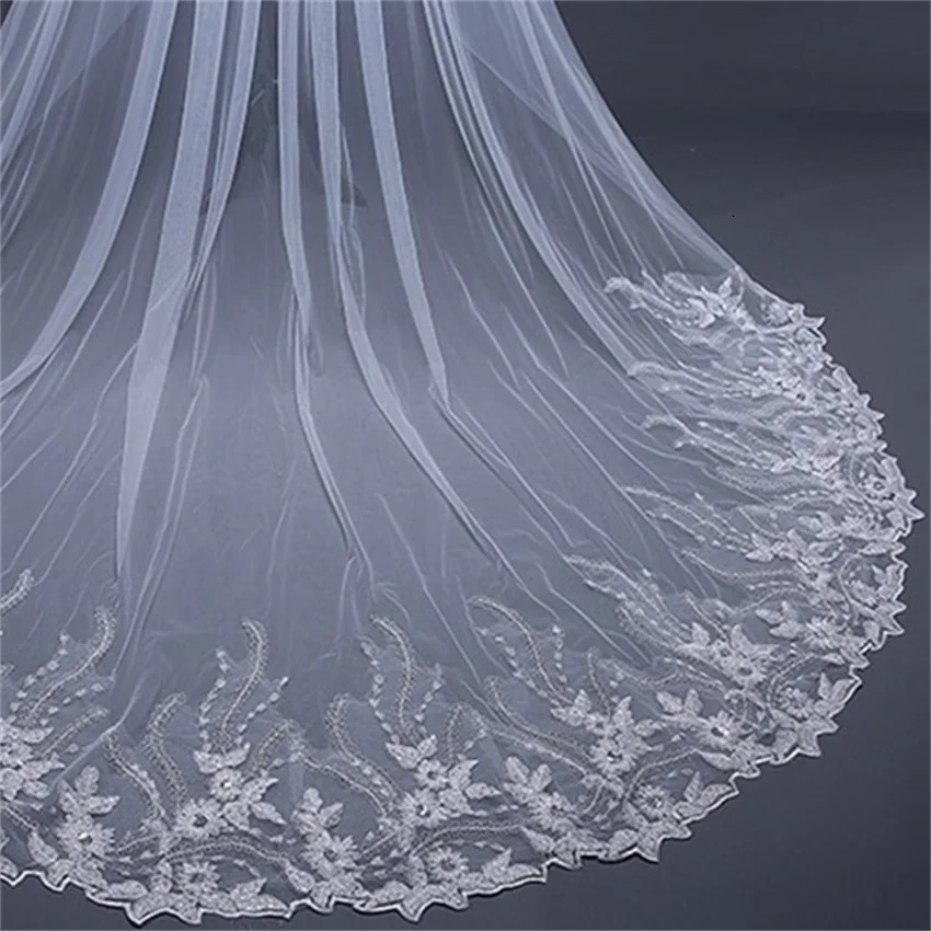 Long lace bridal veil with comb 3 meters 1 floor cathedral white Iovry wedding veil wedding accessories 241115