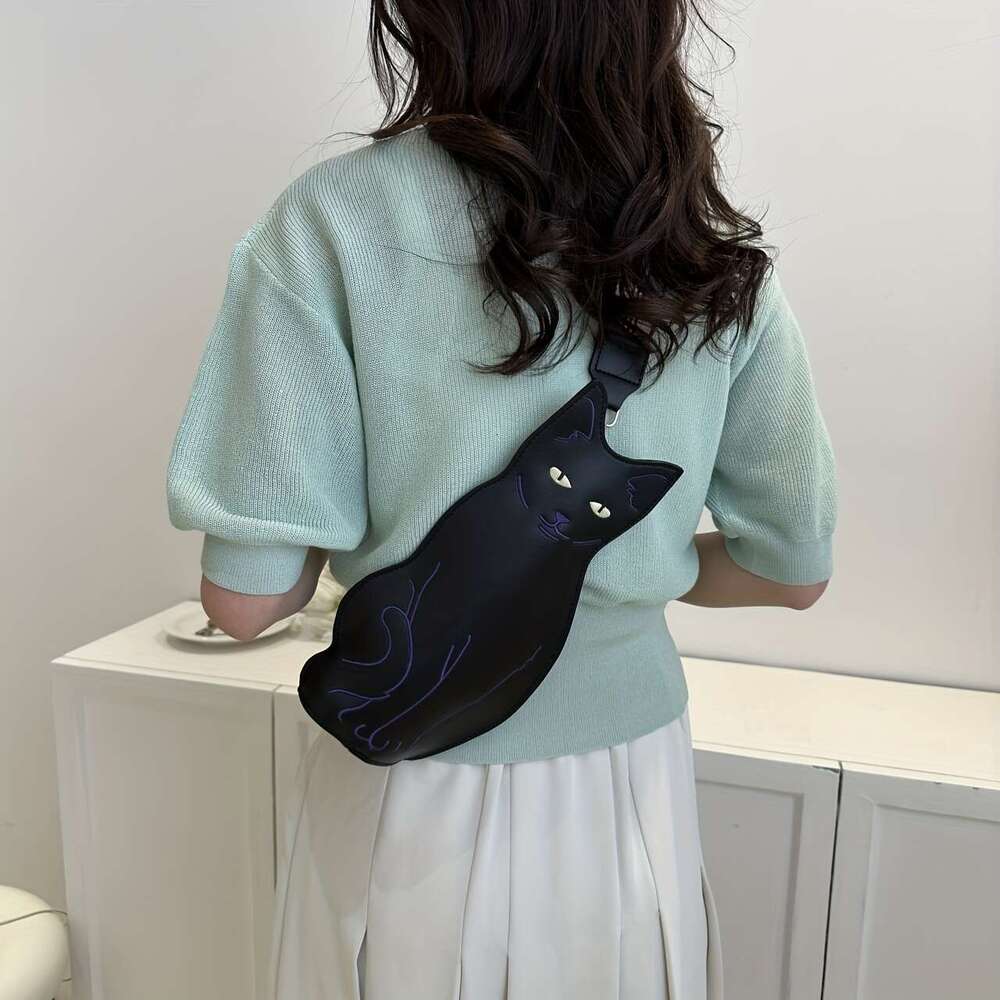 Balck Cat Shaped Crossbody Vintage Animal Sg Bag, Cute Cartoon Shoulder Bag