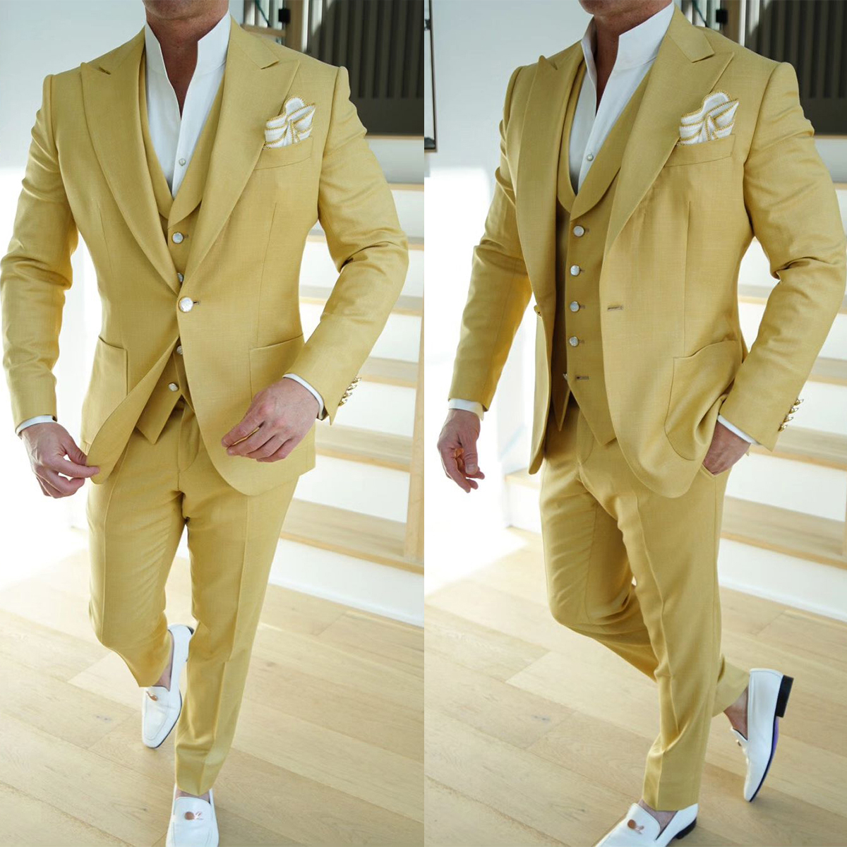 Modern Men's Tuxedos Notched Lapel Single Breasted Groom Wedding Prom Party Blazer Plus Size Suits 3 Pieces Set (Pants+Vest+Coat)