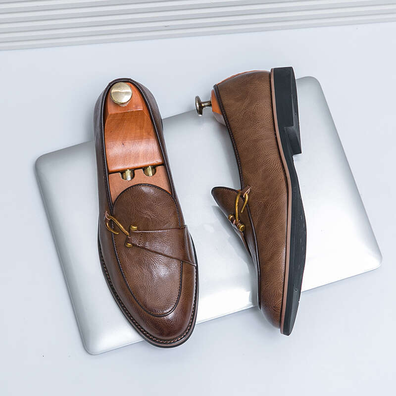 Black Loafers for Men Fashion Stone Pattern Formal Monk Business Handmade Leather Men's Social Driving Shoes
