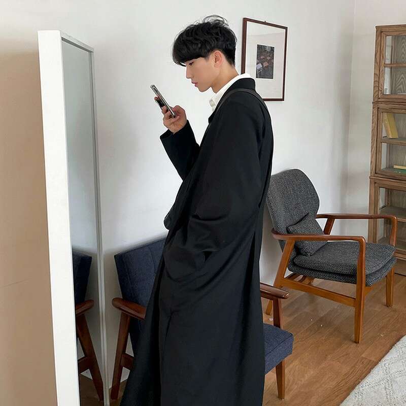 MYQ Trench Mid To Long Autumn New Style Men's Korean Version Trendy Loose Over The Knee Suit Collar Coat Jacket