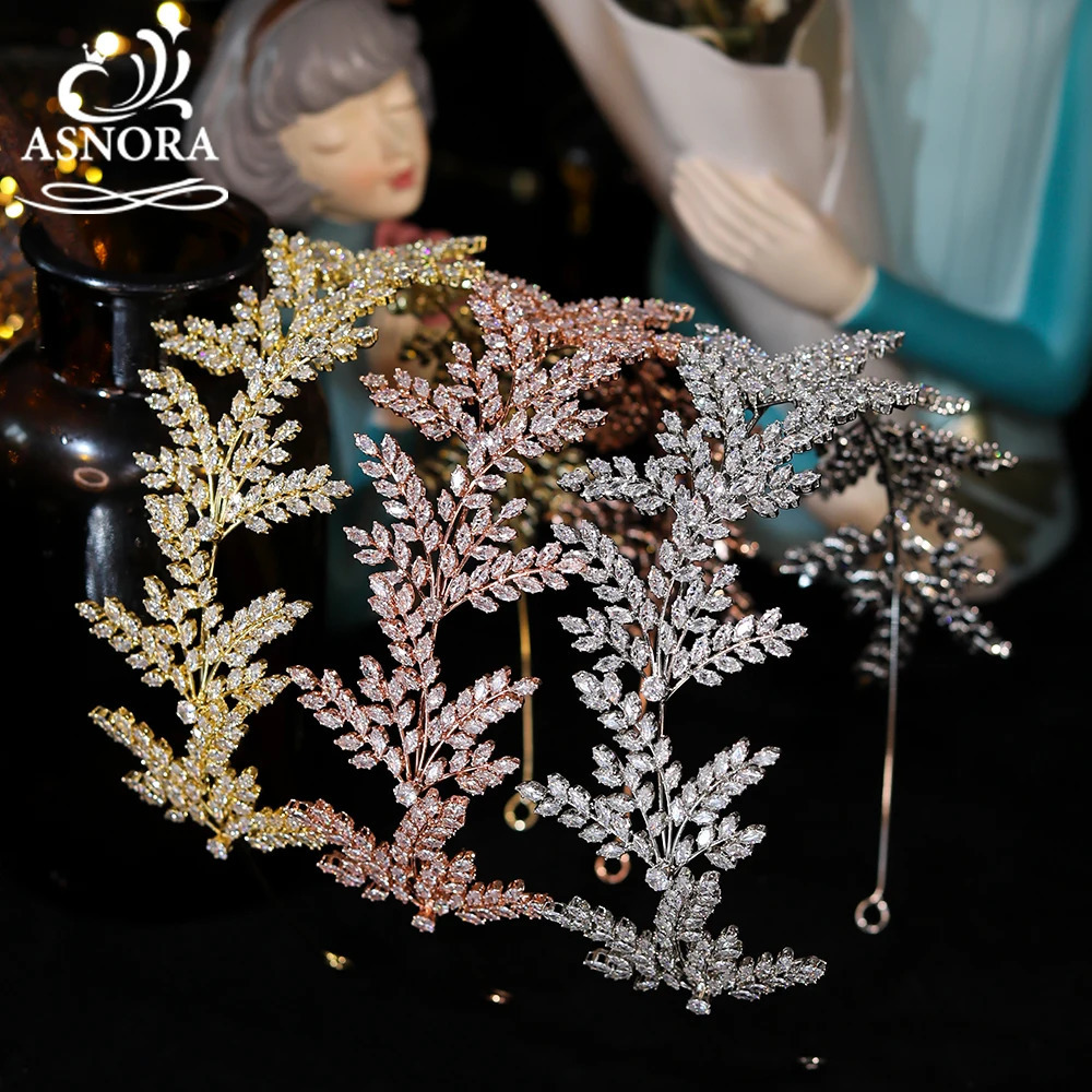 Fashion Bride Headband Crystal Leaf Hair Band ASNORA Bridal Crown Tiaras Wedding Accessories Wedding Accessories A01006 241115