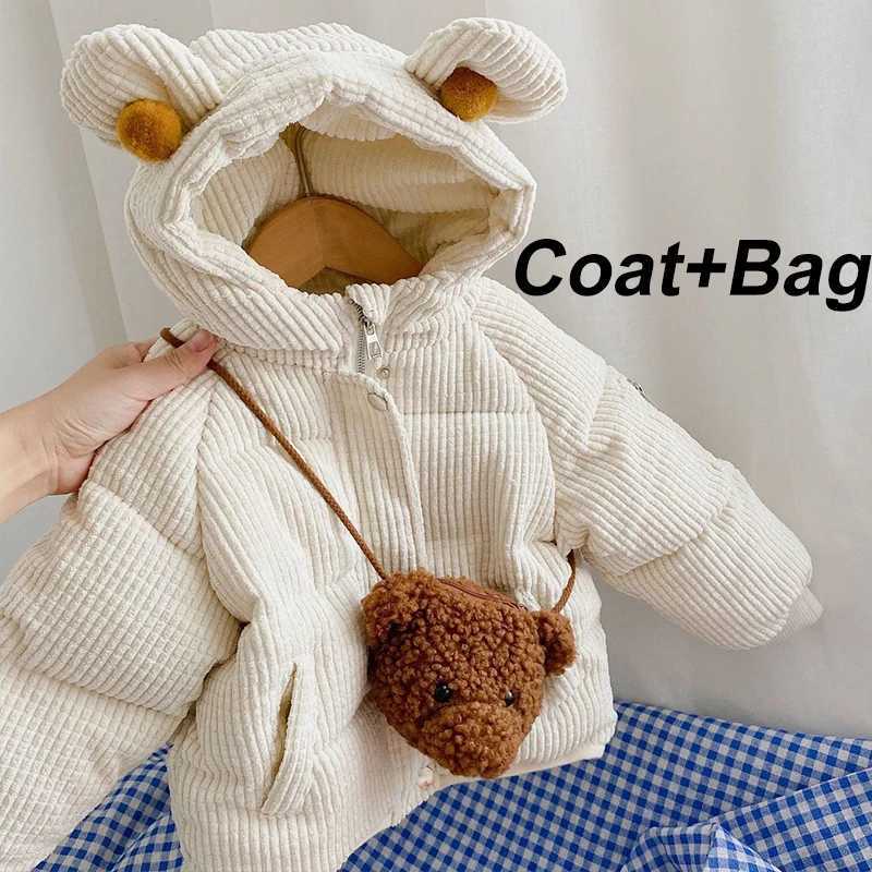 Cute bear plush baby jacket autumn thick warm coral jacket suitable for girls hooded jacket with pockets childrens clothing X241115