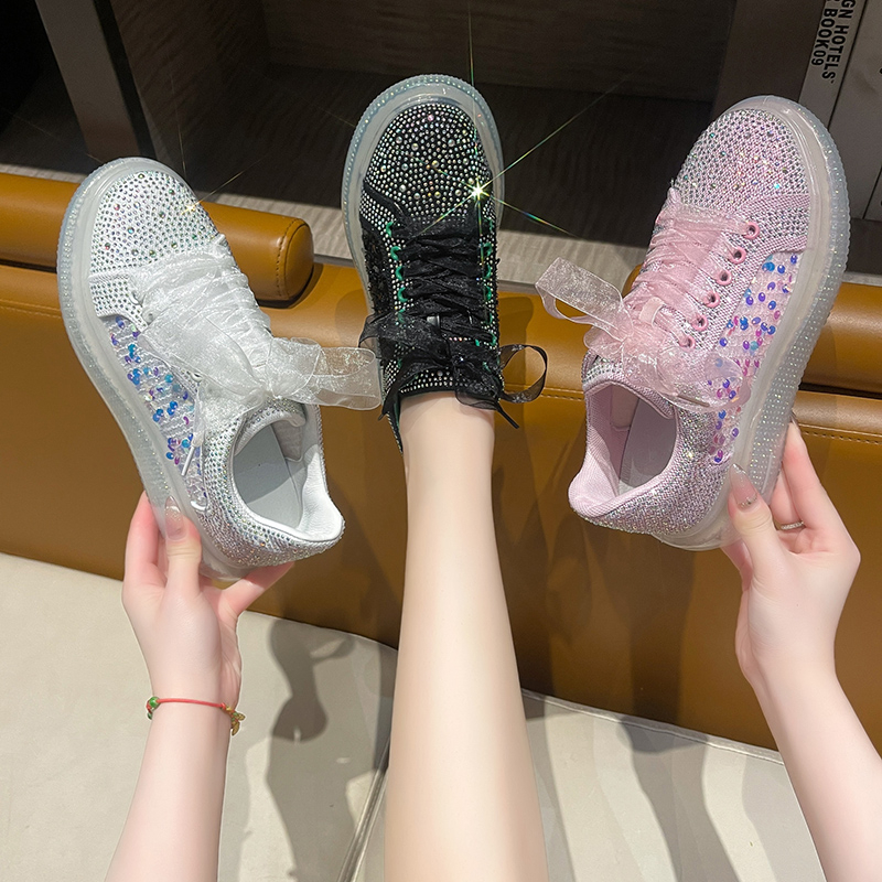 Women's Luxury Flat Shoes Shining Water Diamond Sports Shoes Rubber Transparent Thick soled Shoes Designer Casual Shoes High Quality Fashion Wome
