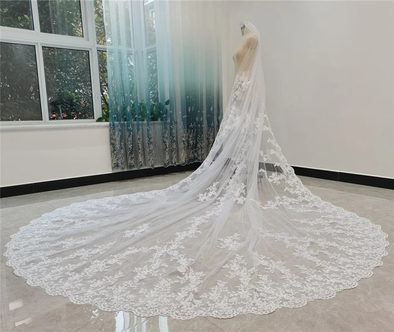 Pattern Cathedral Length Bridal Veil Lace Veil Wide Veil 1-Layer Wedding Veil Metal Comb Realistic Po 241115
