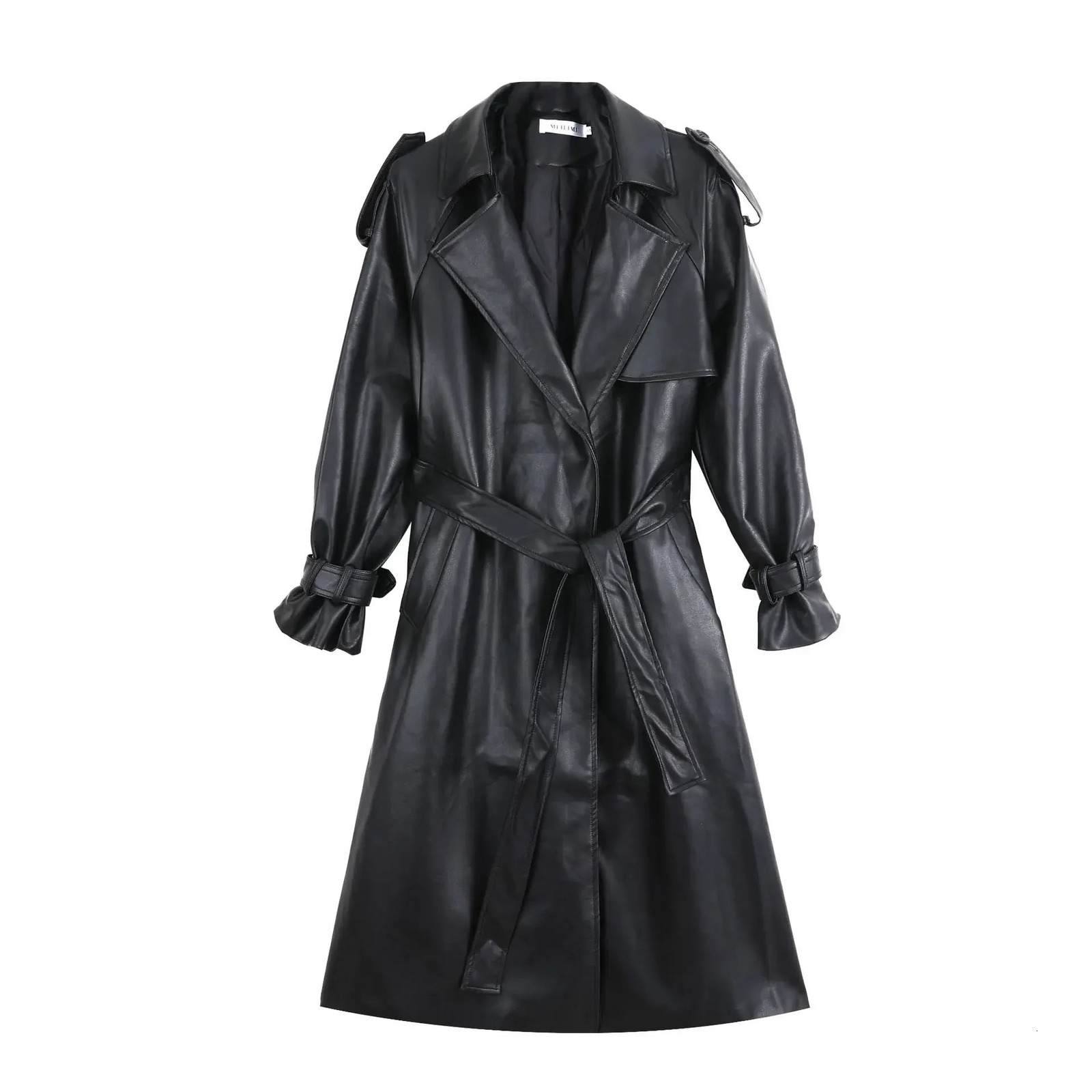 Spring Black Oversized Long Waterproof Leather Trench Coat for Women 2023 Sleeve Loose Korean Fashion Clothing 241115