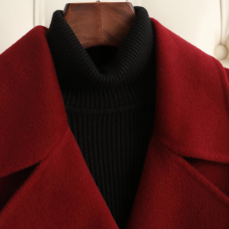 Double sided cashmere wool coat womens long autumn and winter item super knee warm wool coat 241115