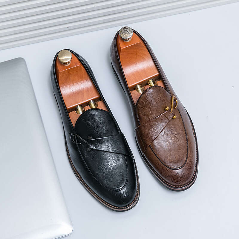 Black Loafers for Men Fashion Stone Pattern Formal Monk Business Handmade Leather Men's Social Driving Shoes