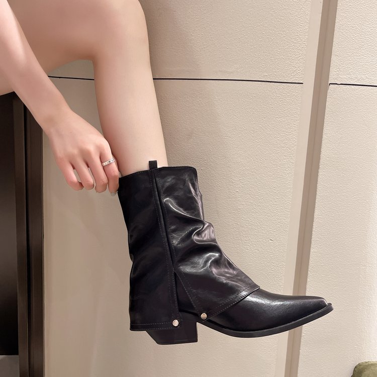 Autumn/Winter Women's Retro Pointed Thick Heel Short Boots Size35-42.