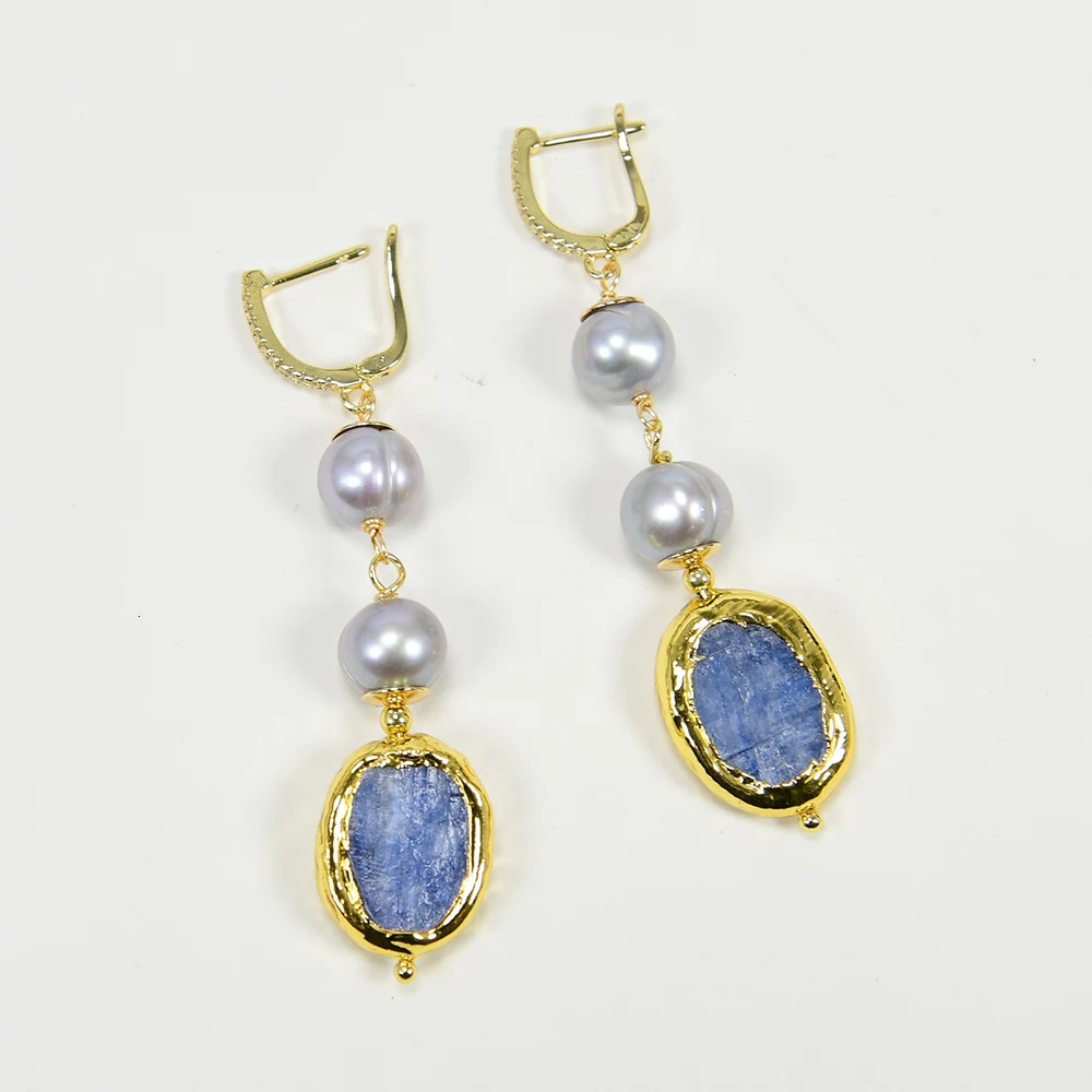 G-G Freshwater Culture Grey Potato Pearl Blue Sapphire Pendant Necklace Earring Set Simple Female Gift 241115