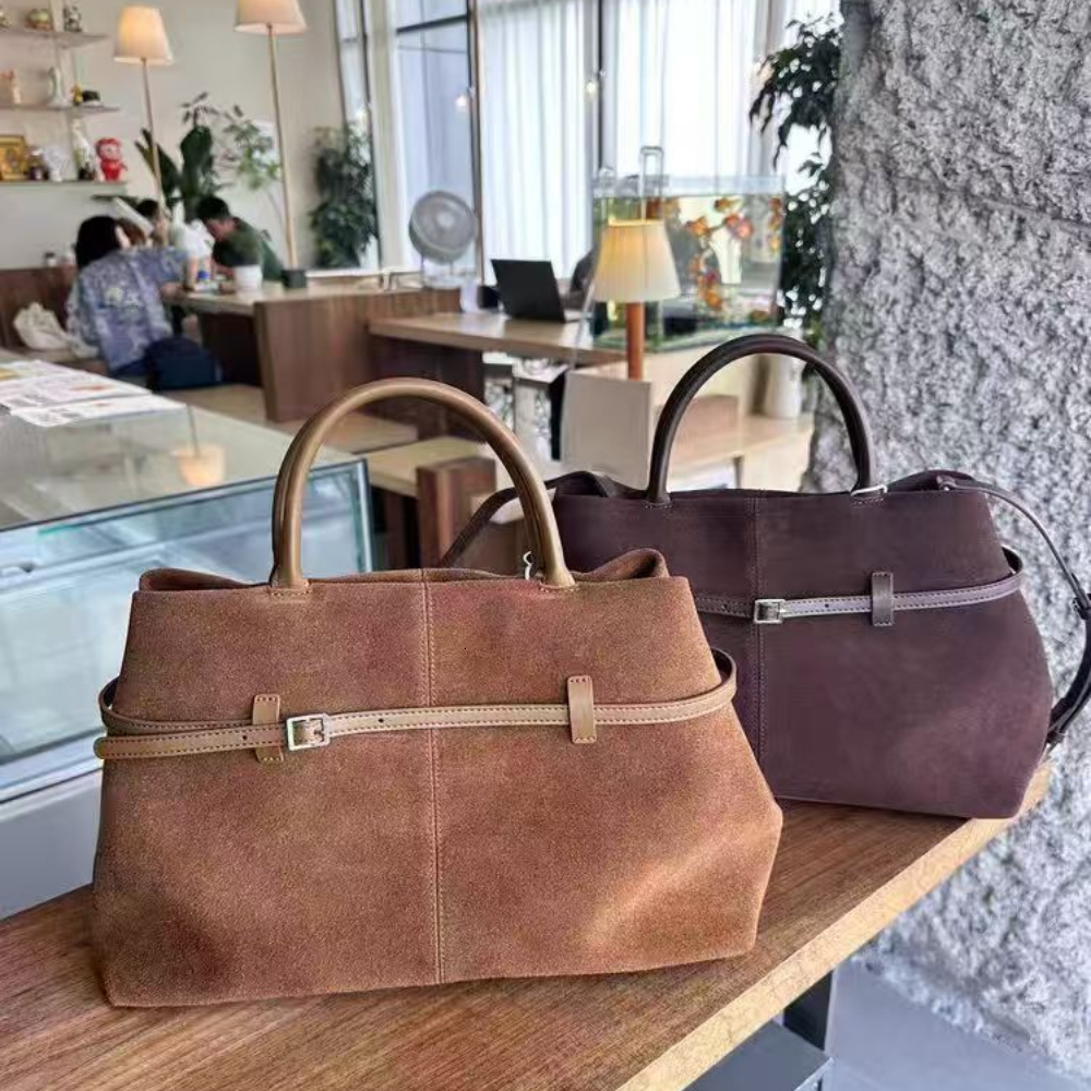 New Blogger Recommend Big Deep Red Office Commuter Tote Thick Chamois Women's Handbag Matte Suede Leather Female Shoulder Bag Suede BagVoyage