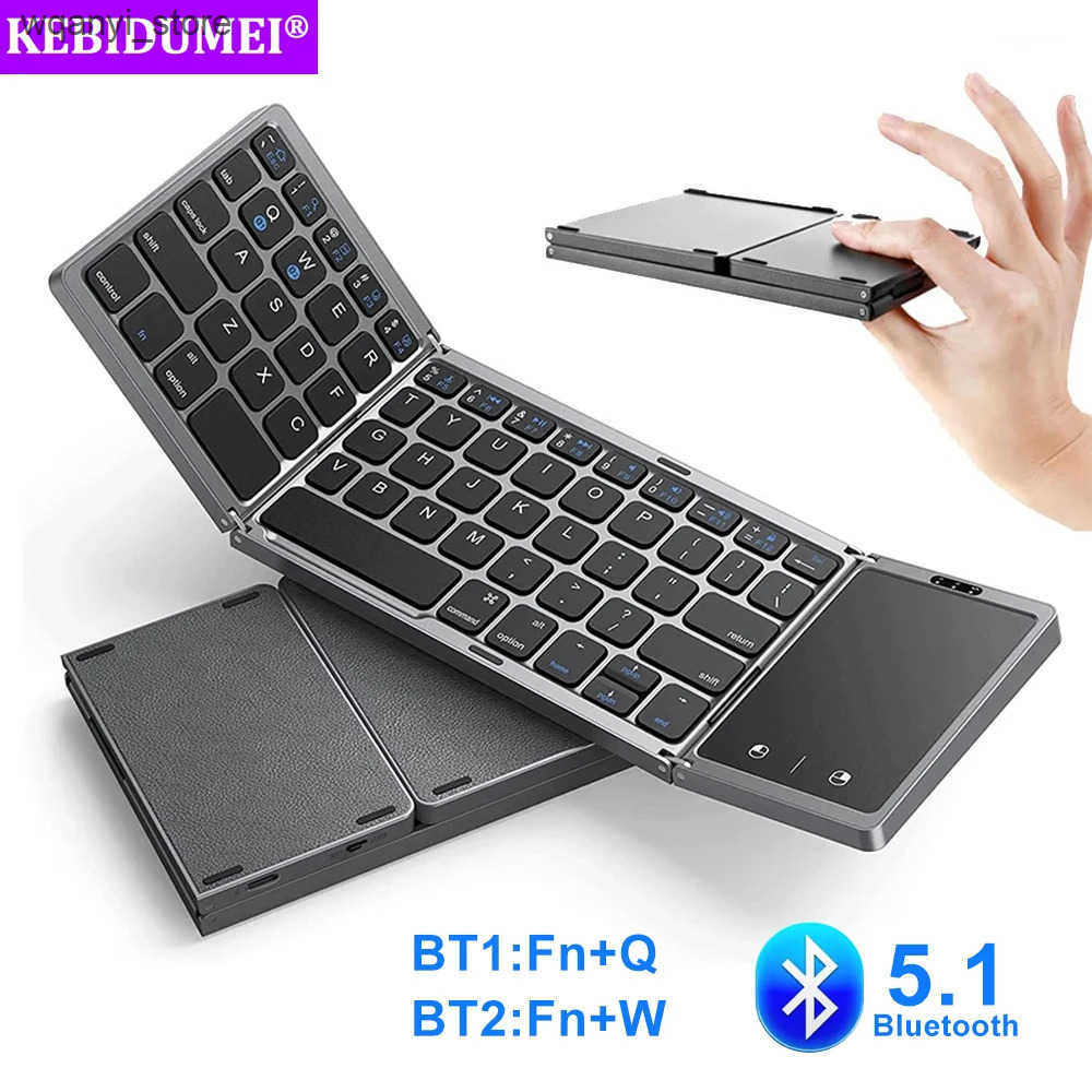 Keyboards 3-Folding keyboard Mini wireless keyboard Foldable dual Bluetooth keyboard with touchpad suitable for Windows Android iOS iPad phones L24091