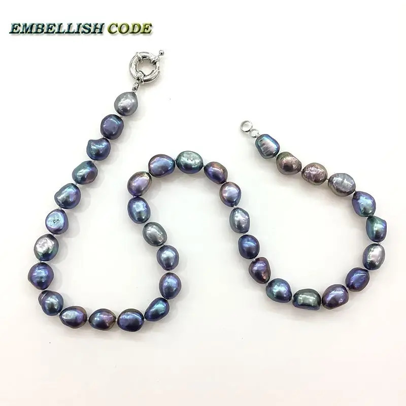 Beautiful Baroque Irregular Pearls Natural Freshwater Pearl Necklace Earrings Set Peacock Blue Colorful Girl 241115