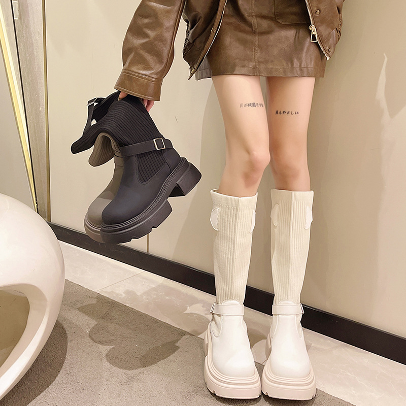 Autumn/Winter Knitted Elastic Thick Soled Boots.