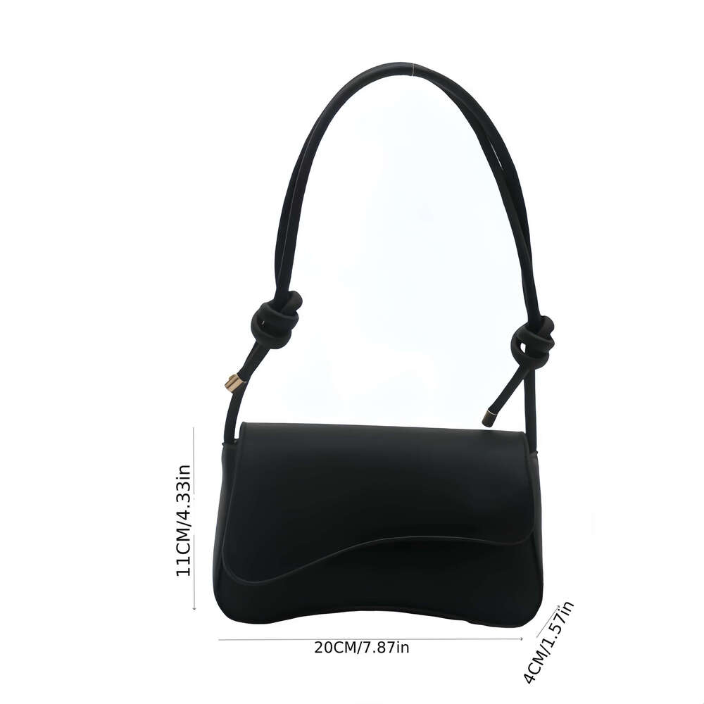 Faux Leather Shoulder Bag with Buckle Closure Solid Color, Polyester ed, Handheld Crossbody Design, Non-Washable - Black & White