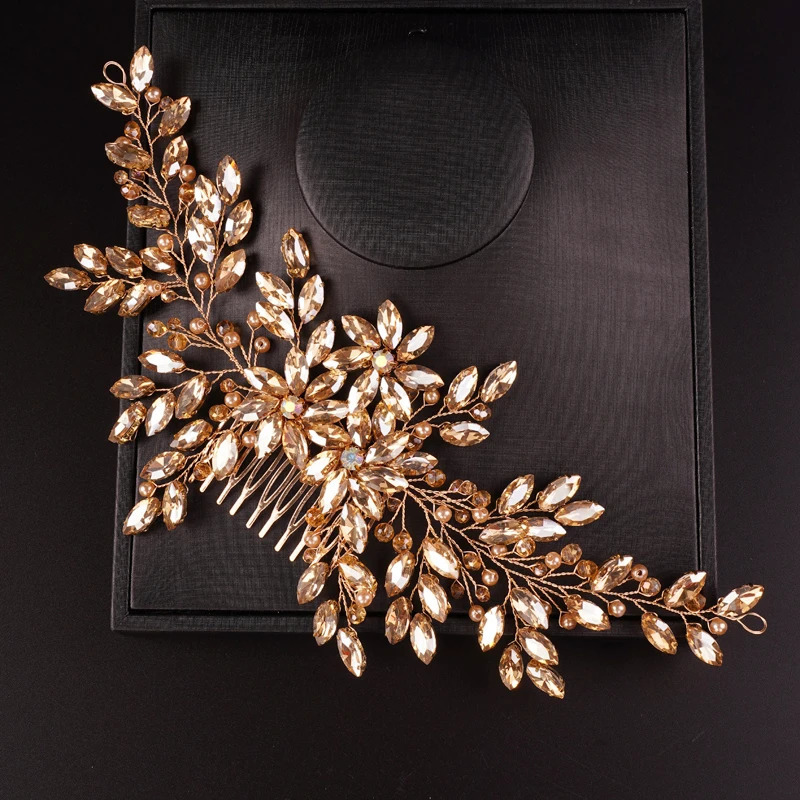 Bridal Crystal Wedding Hair Comb Champagne Bridal Side Comb Full Diamond Hair Accessories 241115