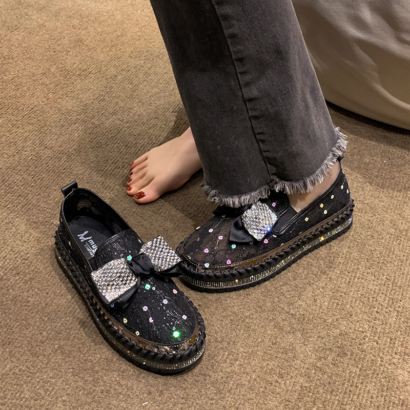 2024 Summer New Women's Sandals Thick Bottom Soft Hollow Mesh Flat Shoes Water Diamond Bow Breathable Sports Shoes Luxury Shining Casual Shoes De