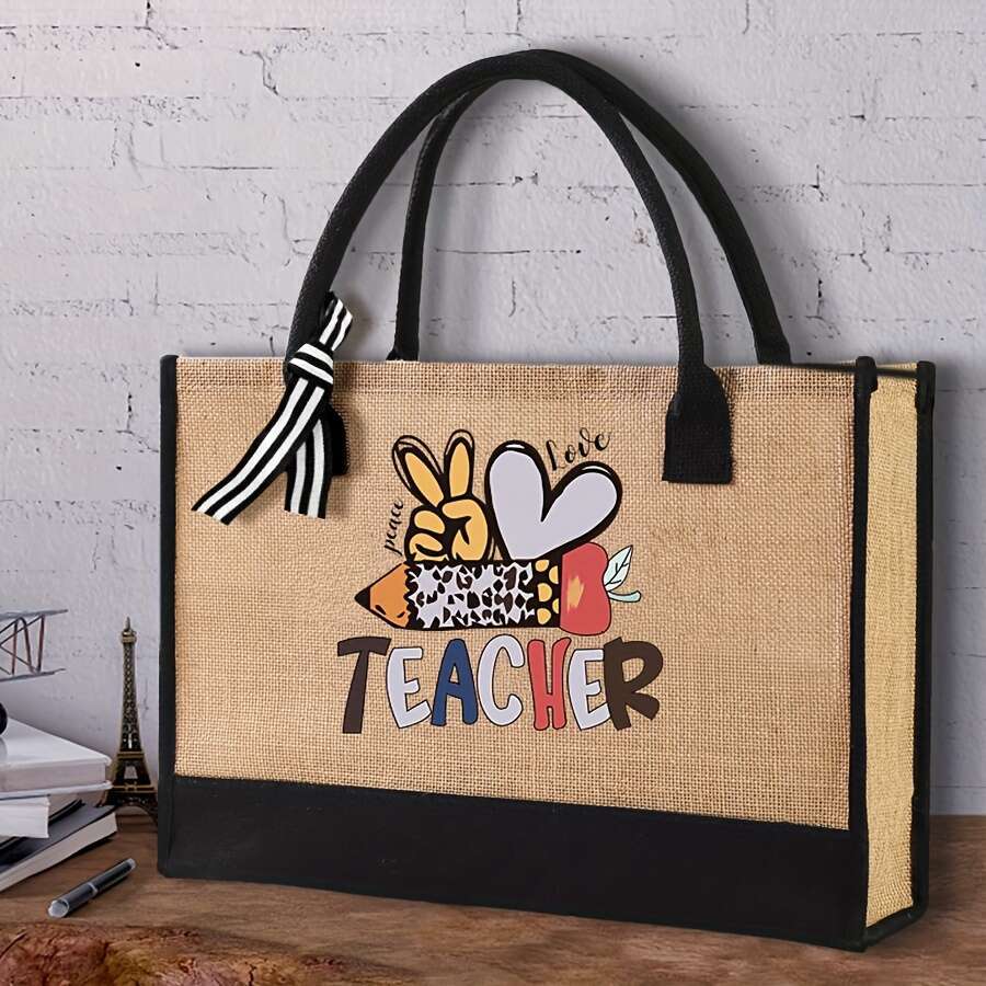 1pc Casual Style Large Capacity Tote Women, Reusable Waterproof ing, Thick Canvas Shoulder Bag for Travel and Beach Vacation