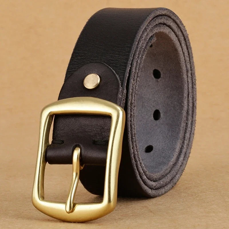 Handmade belt trendy leather clip buckle simple one layer genuine pure cotton mens and womens copper buckle strap versatile old 241115