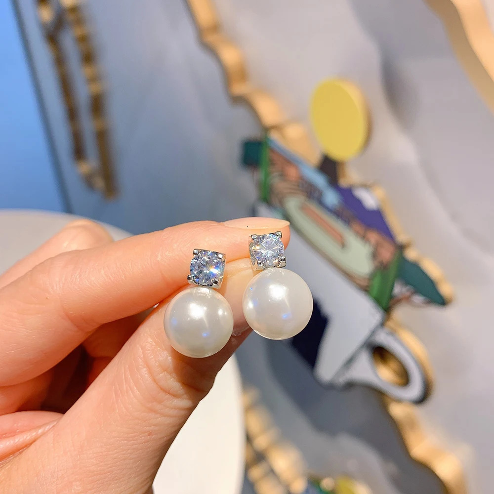 Charm 12mm white large pearl laboratory diamond pendant necklace earrings suitable for womens wedding party jewelry set exquisite gift accessories 241