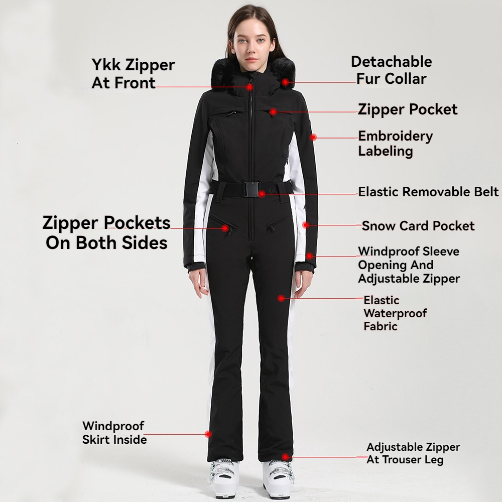 2025 New Skiing Suit Outdoor Winter Slim Fit Overalls Women One Piece Warm Ski Clothes Female Pro Windproof Waterproof Jumpsuit