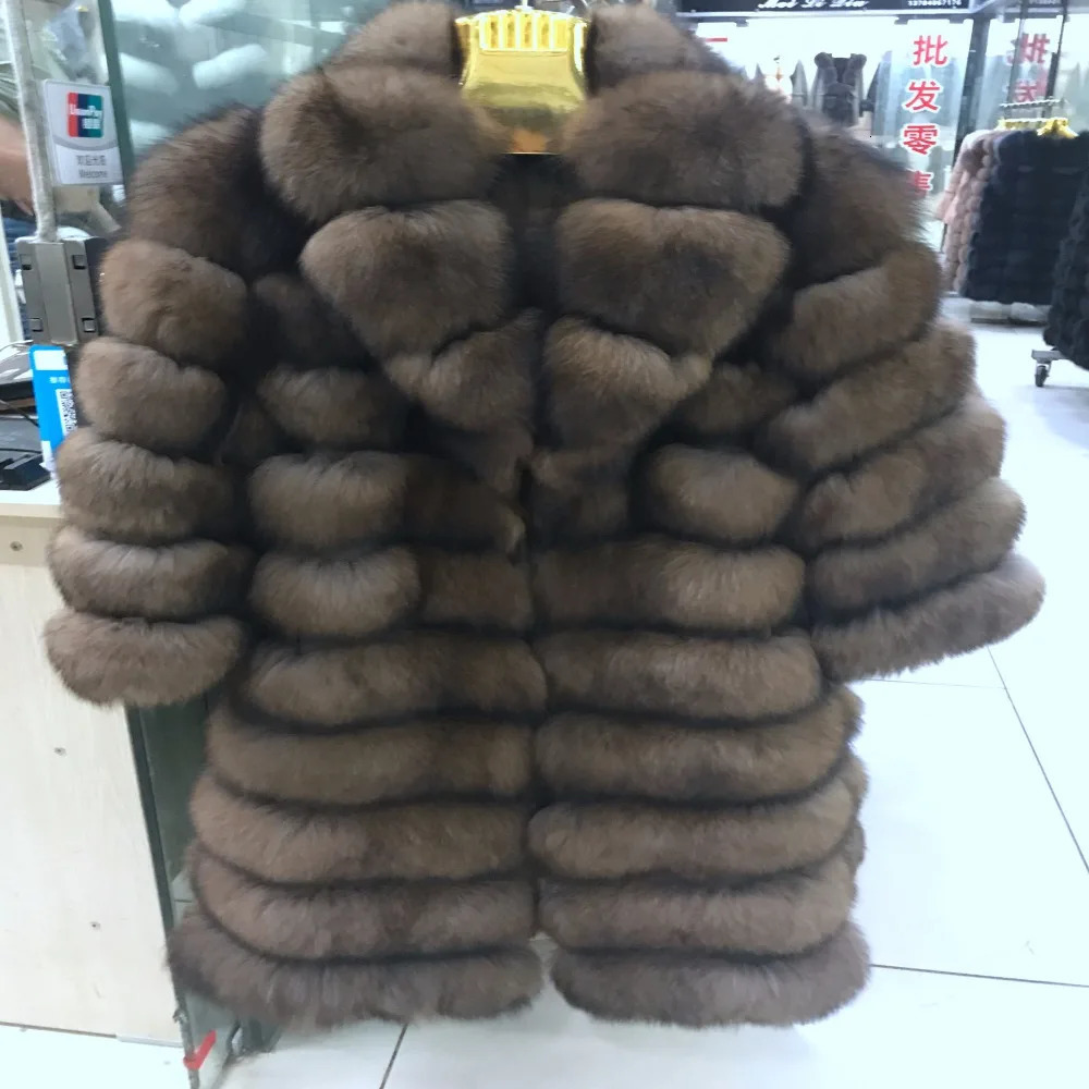 Suit collar Winter Real Fur Coat Thick Warm Sable Womens Light Brown Long Jacket The fur 241115