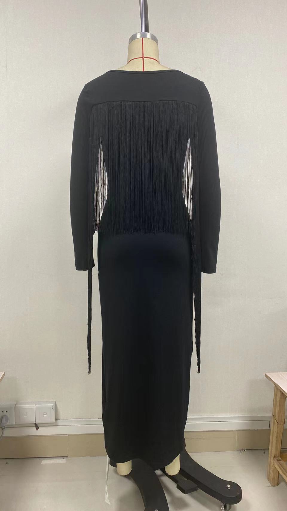 Basic & Casual Dresses Women's Gothic Retro Dark Tassel Waist Side Slit Dress