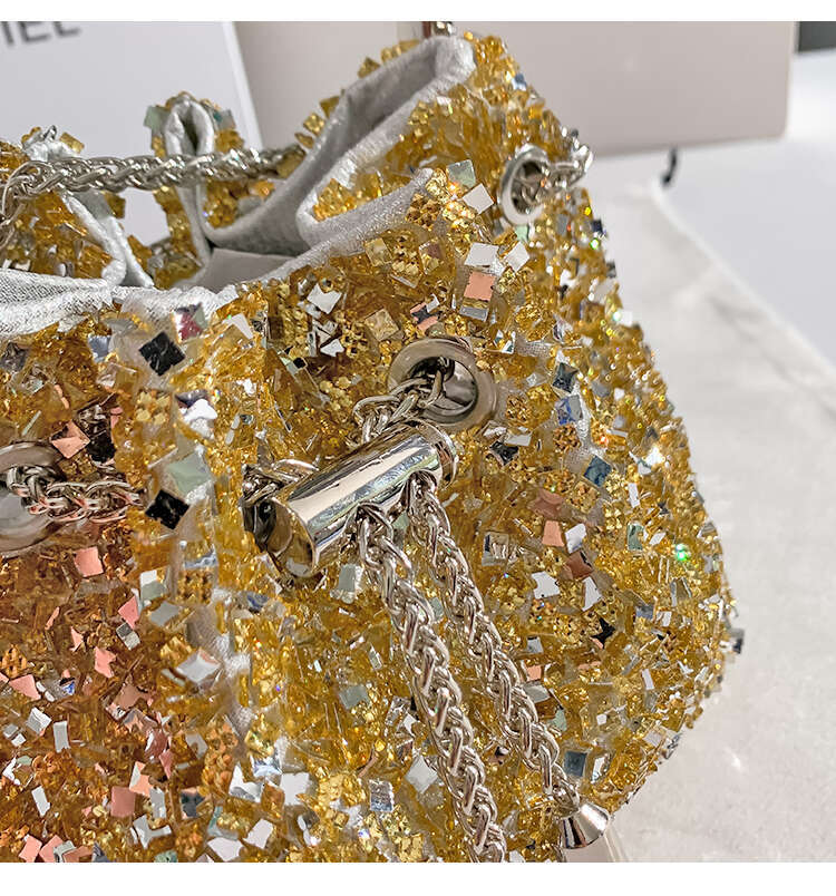 Metal Handheld Women's Handbag Glitter Shiny Sequins Evening Clutch Wedding Party Bucket Purse Shoulder Messenger Bag Street Dressing