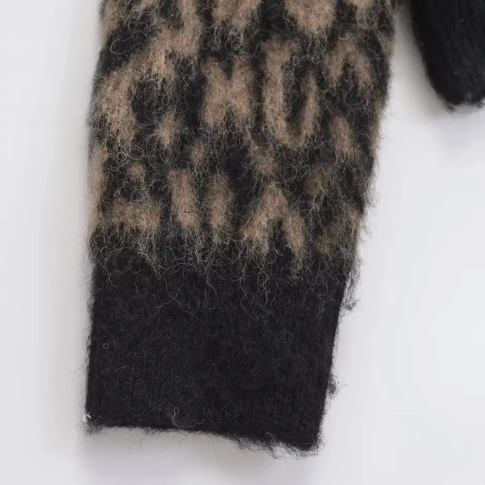 Traf Womens Sweater Autumn Winter Leopard Pattern Round Neck Knitted Top Knitted Top 241115