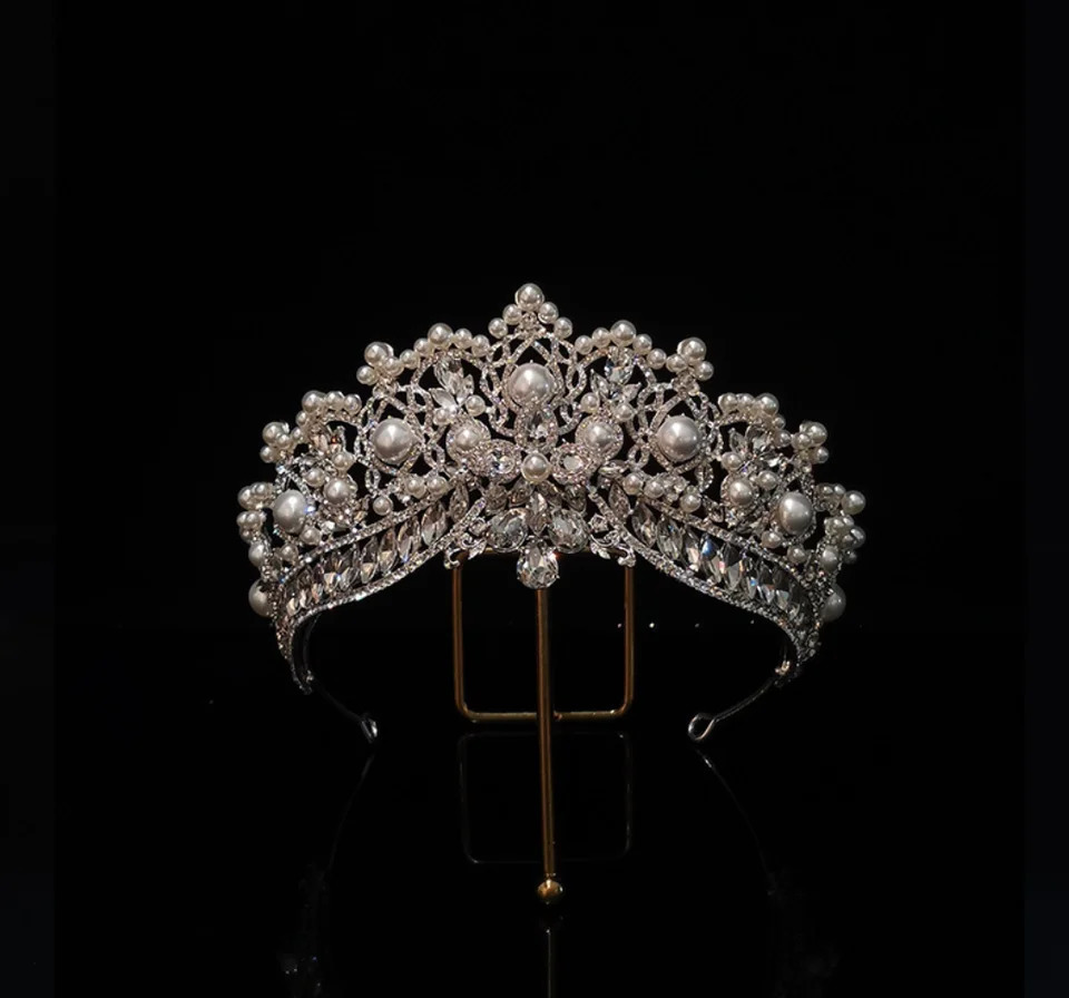 Bridal Crown Headpiece for Wedding Headpiece Princess Crystal Pearl Crown for Female Bridal Headpiece 241115