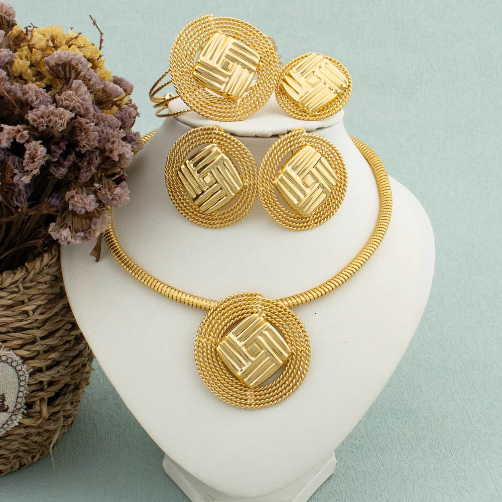 18k gold-plated jewelry set Brazilian womens necklace earring set Italian high-end wedding Dubai party jewelry 241115