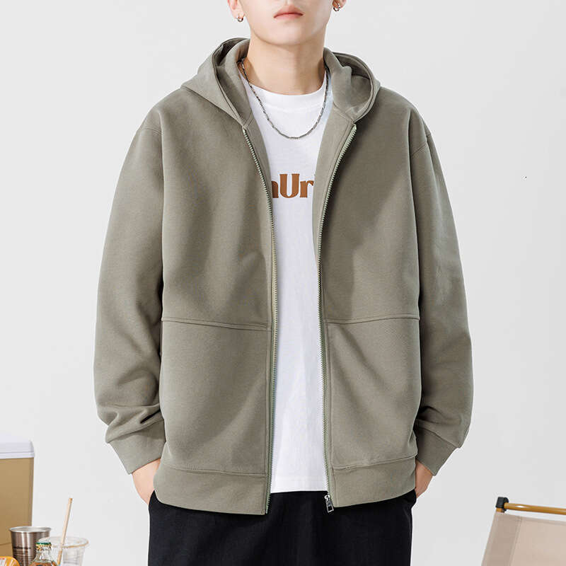 Hooded Cardigan Hoodie Loose Fitting Trendy Brand Solid Color Sports Jacket Couple Outfit Kunhai Pengyun Men's Clothing