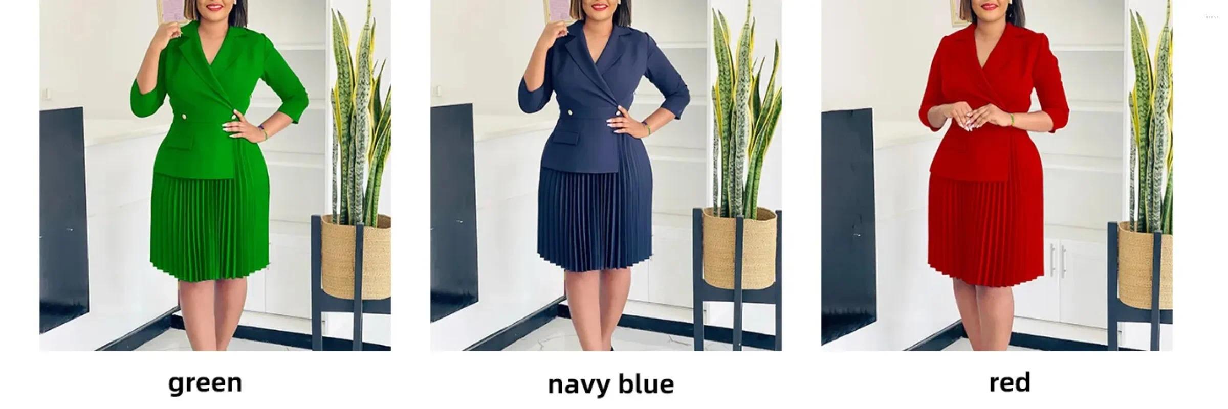 Casual Dresses Elegant For Women Blazer Turn Down Collar Pleated Modest Church Office Ladies Work Wear Female Slim Autumn B4